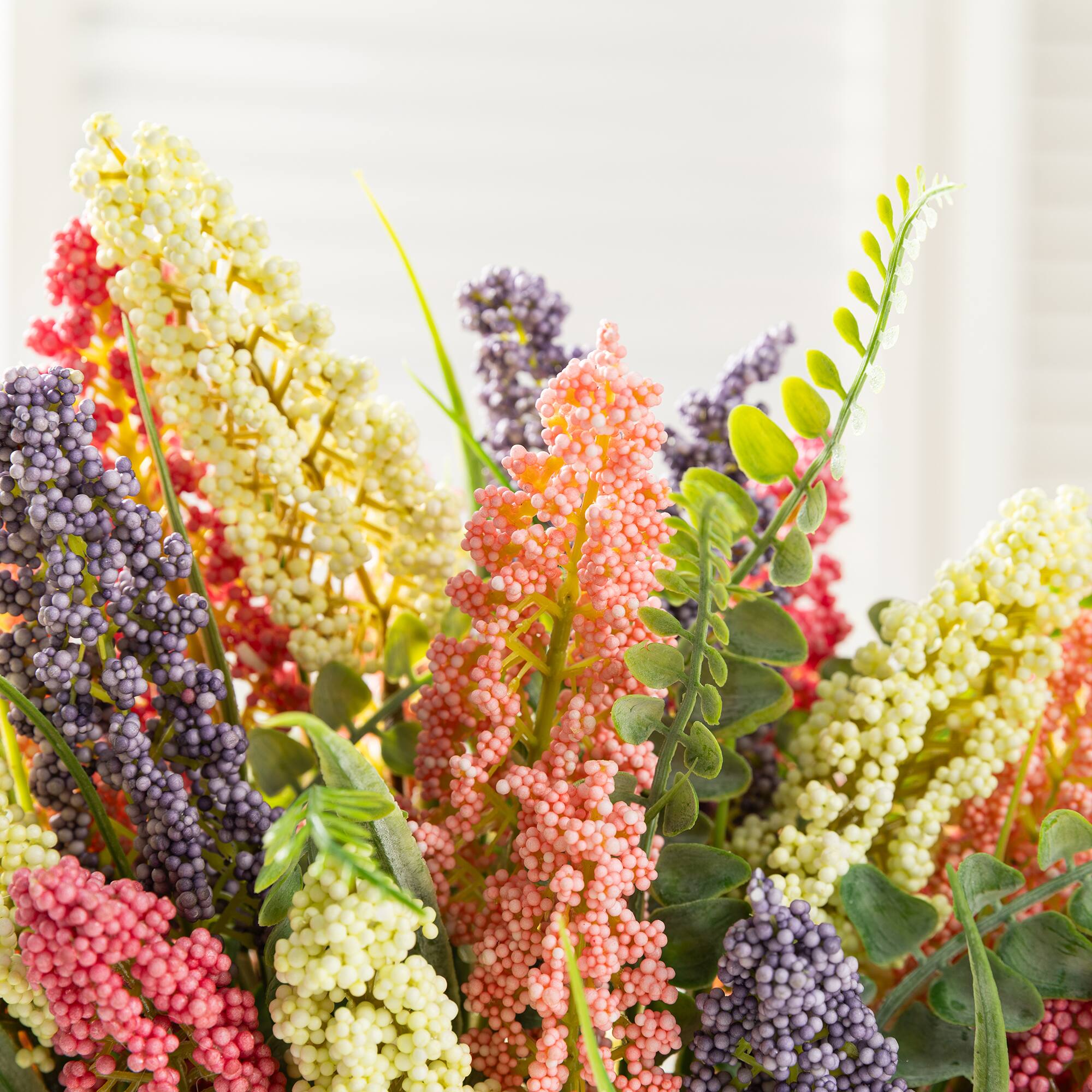 Glitzhome® 11" Pink, Purple & Yellow Mixed Heather Cart Centerpiece